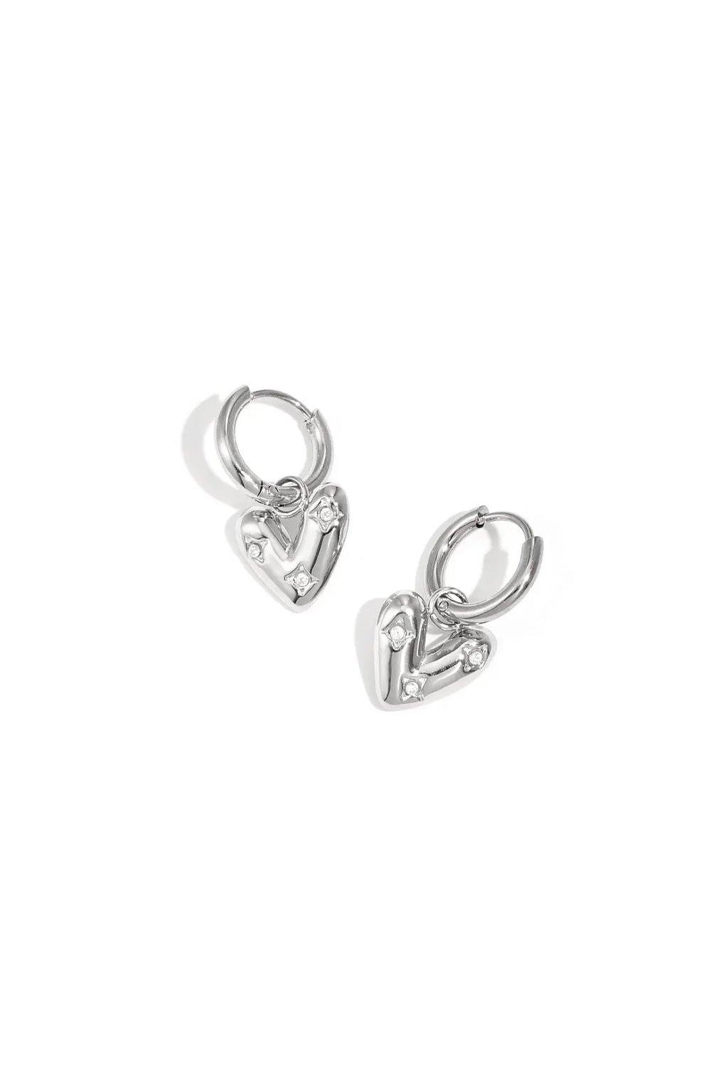 earrings with heart-shaped pendant and zirconia
